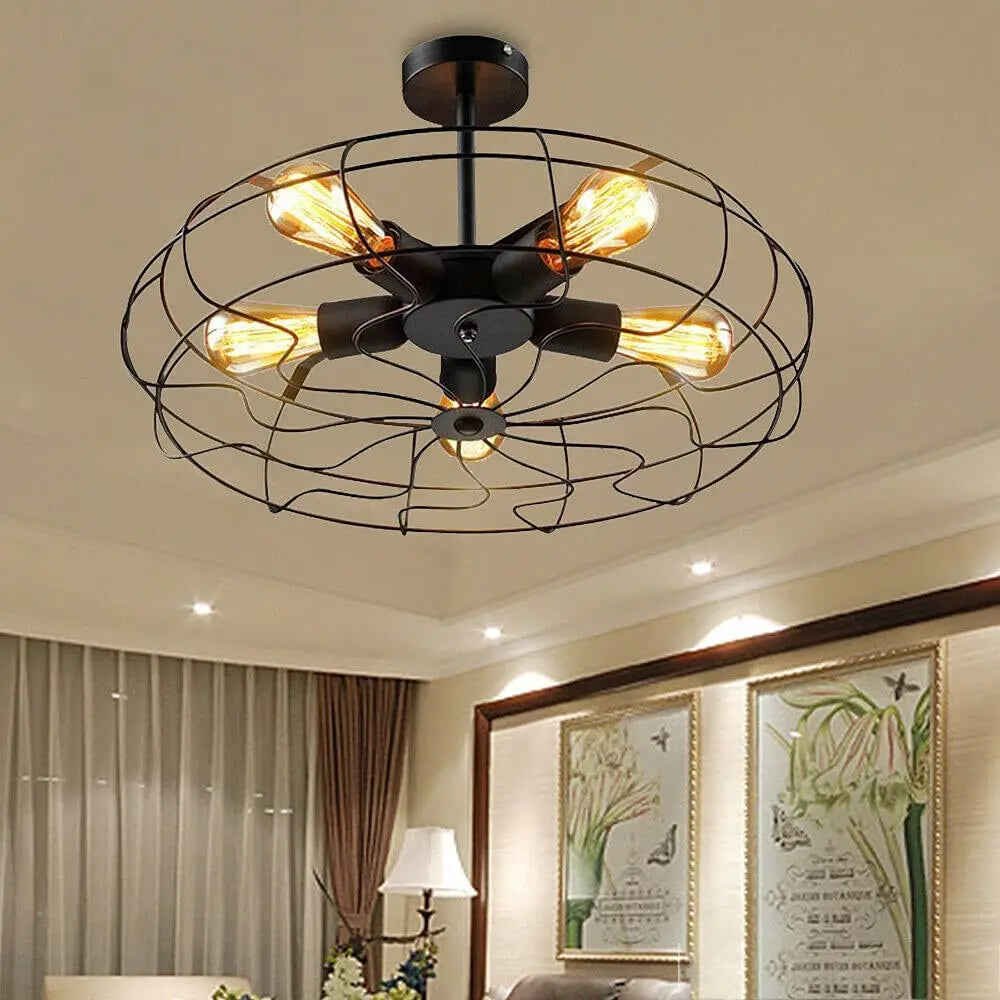 Ceiling Light Fixture – Elegant Retro Cage Design for Home Office Decor