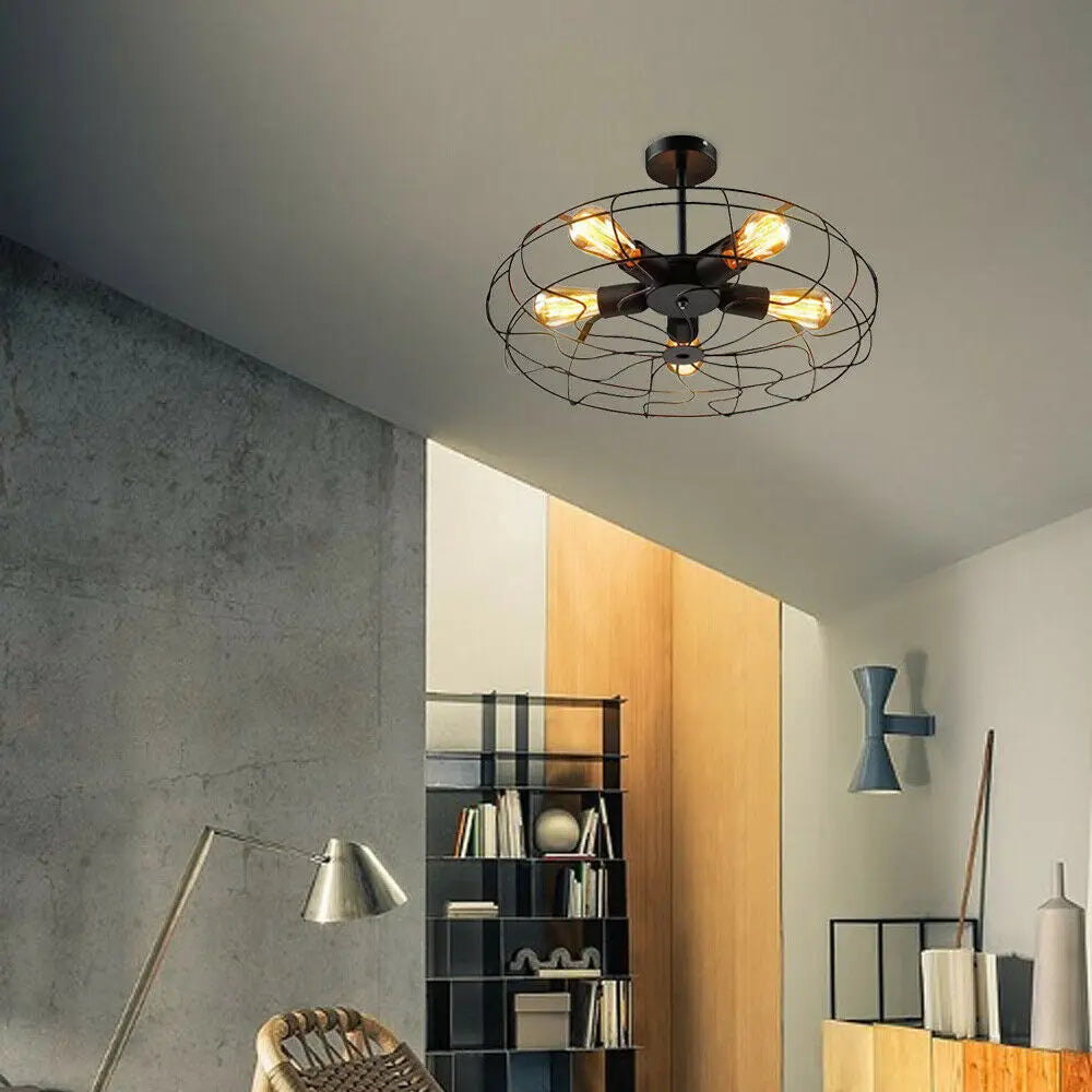 Ceiling Light Fixture – Elegant Retro Cage Design for Home Office Decor
