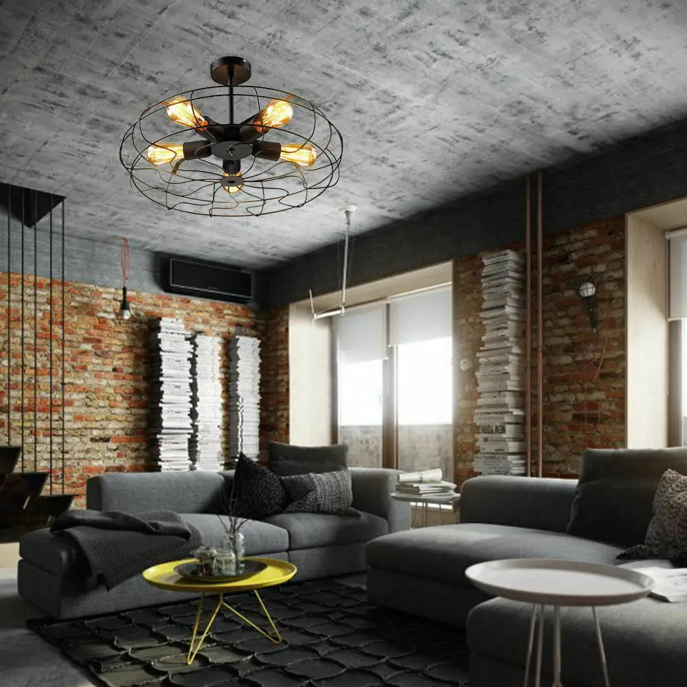Ceiling Light Fixture – Elegant Retro Cage Design for Home Office Decor