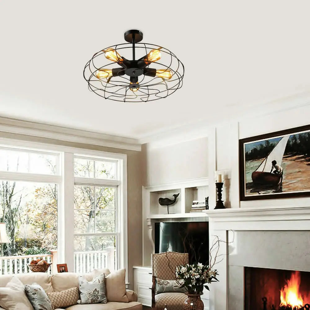 Ceiling Light Fixture – Elegant Retro Cage Design for Home Office Decor