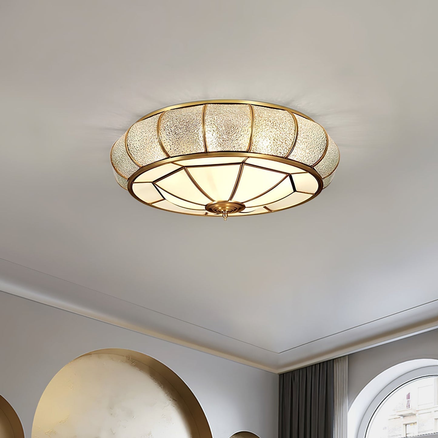 Ceiling Light Fixture – Round Textured Glass Design for Home Office Decor