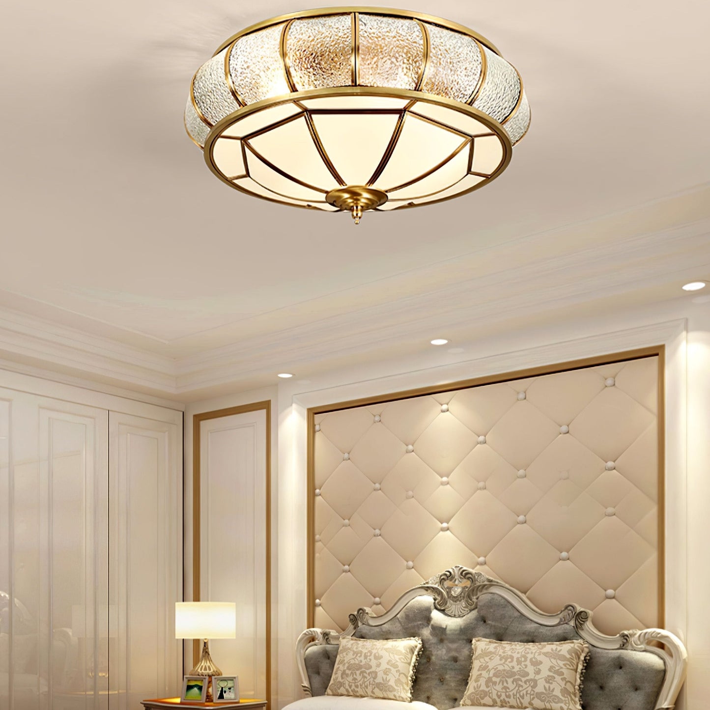 Ceiling Light Fixture – Round Textured Glass Design for Home Office Decor