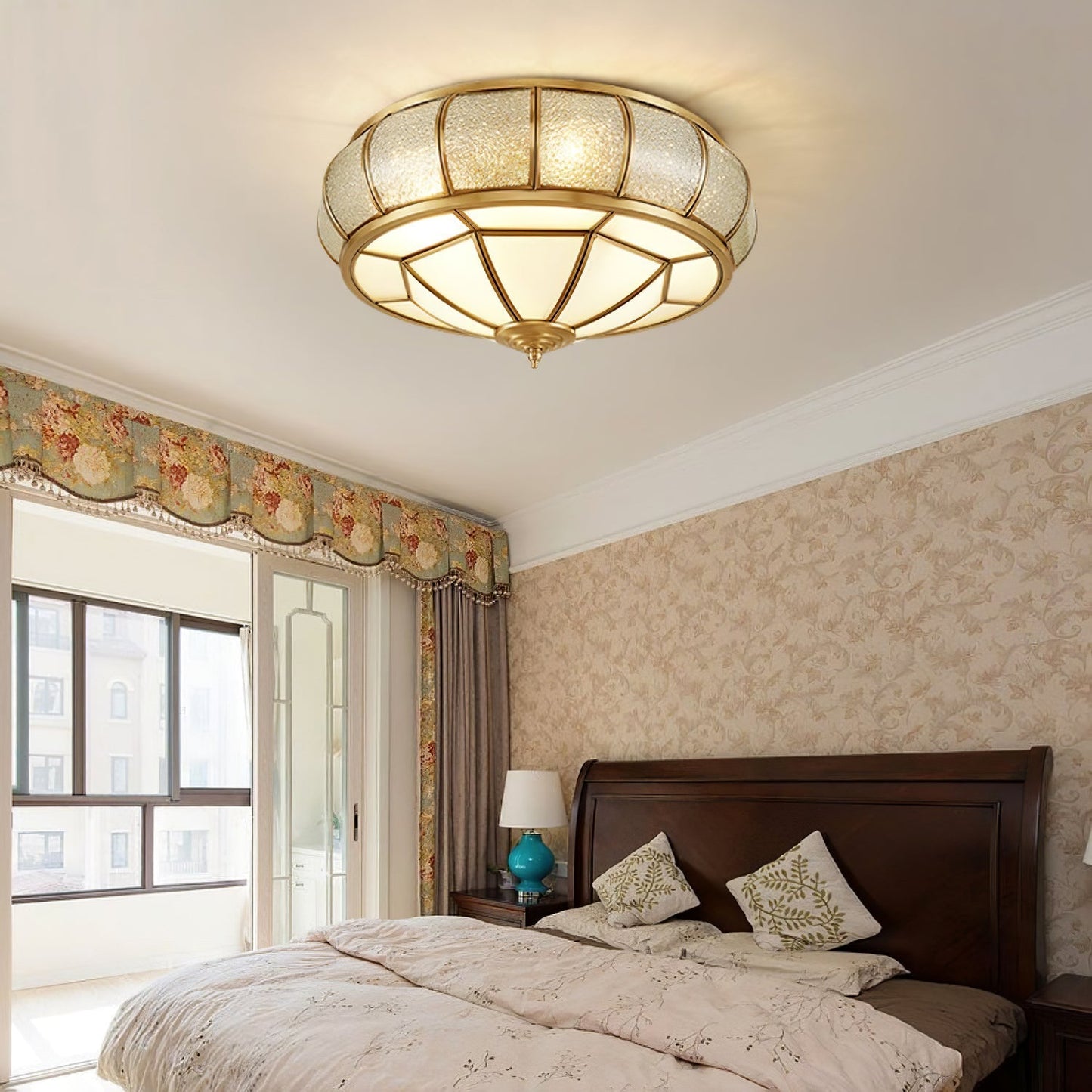 Ceiling Light Fixture – Round Textured Glass Design for Home Office Decor