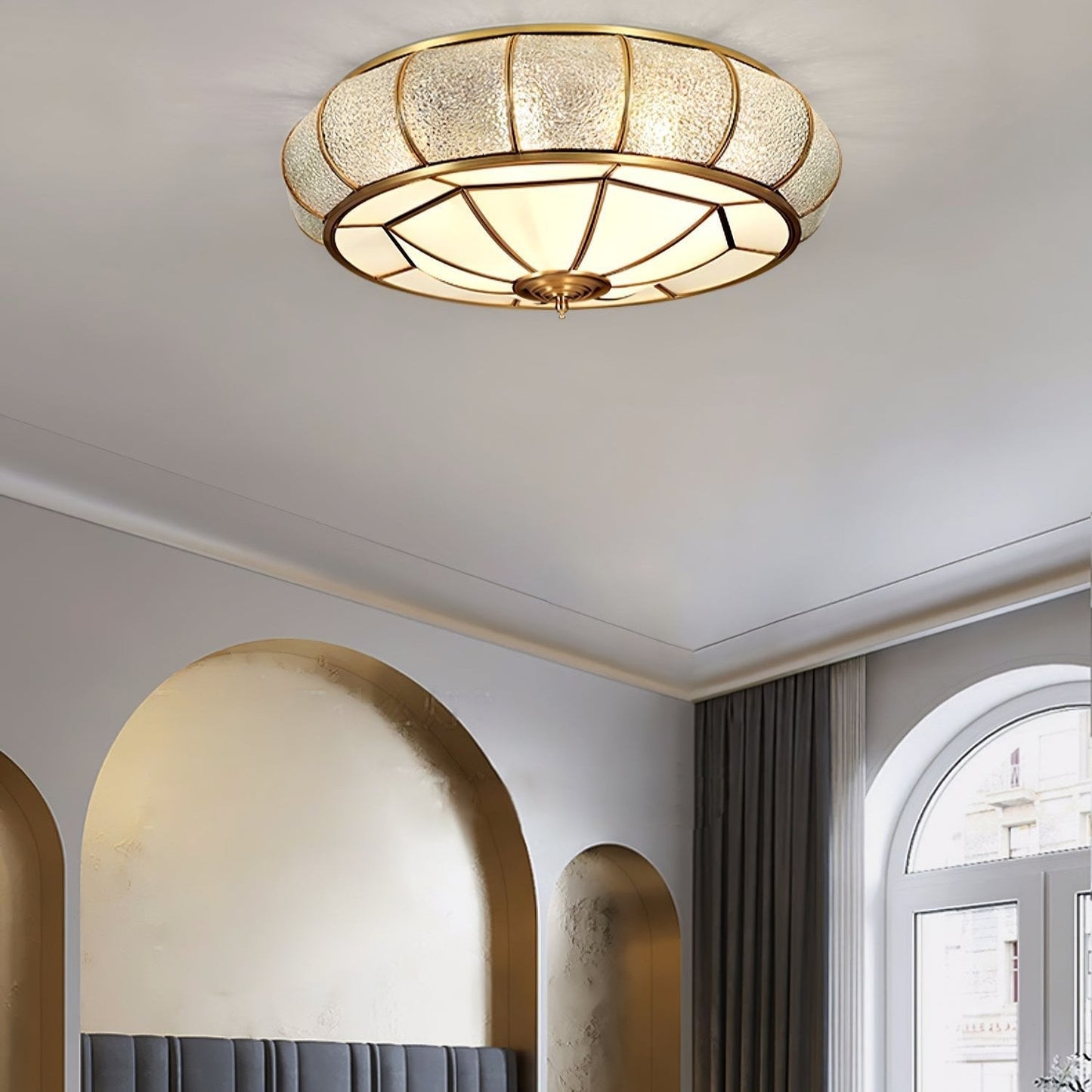 Ceiling Light Fixture – Round Textured Glass Design for Home Office Decor