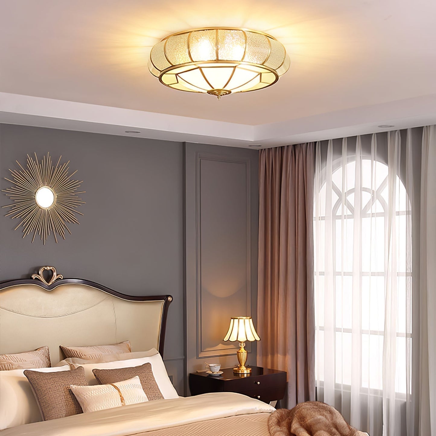 Ceiling Light Fixture – Round Textured Glass Design for Home Office Decor