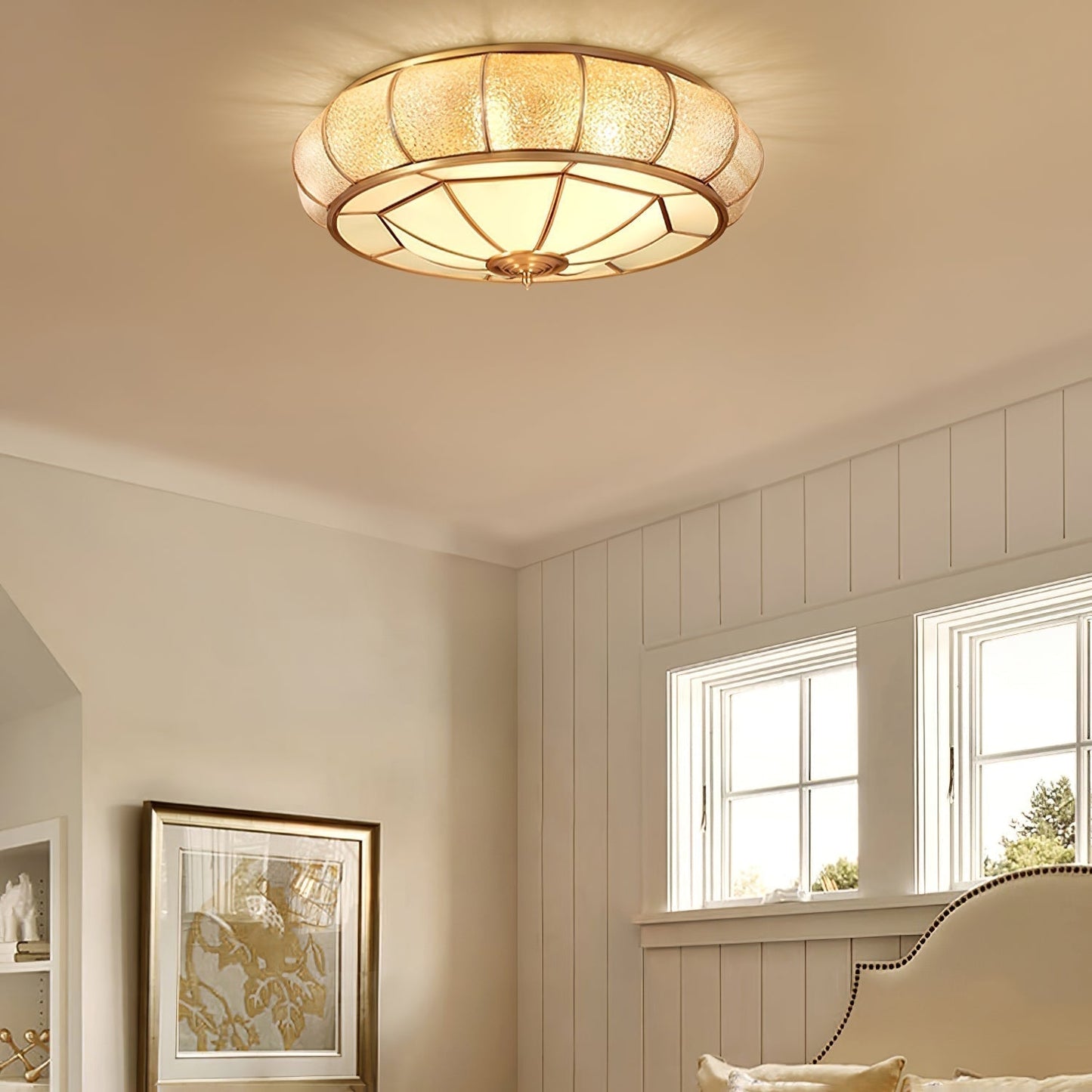 Ceiling Light Fixture – Round Textured Glass Design for Home Office Decor