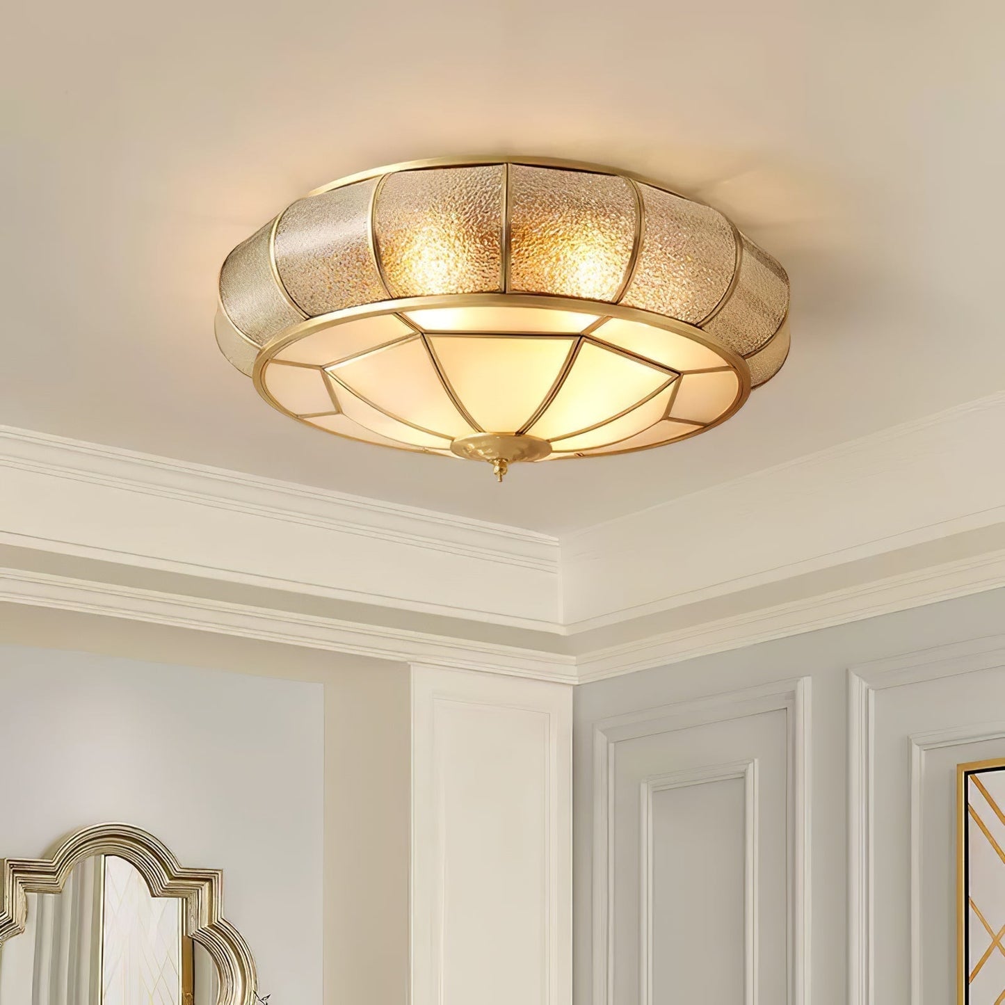 Ceiling Light Fixture – Round Textured Glass Design for Home Office Decor