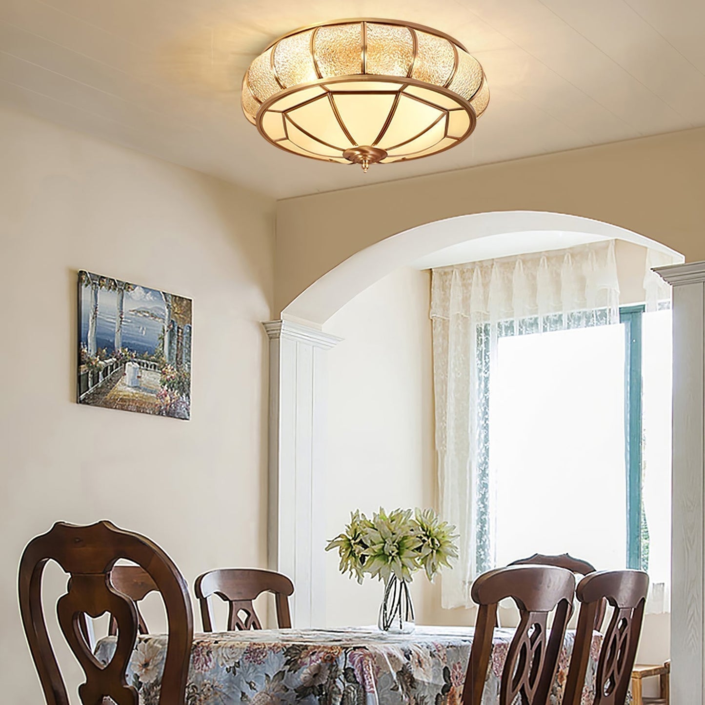 Ceiling Light Fixture – Round Textured Glass Design for Home Office Decor