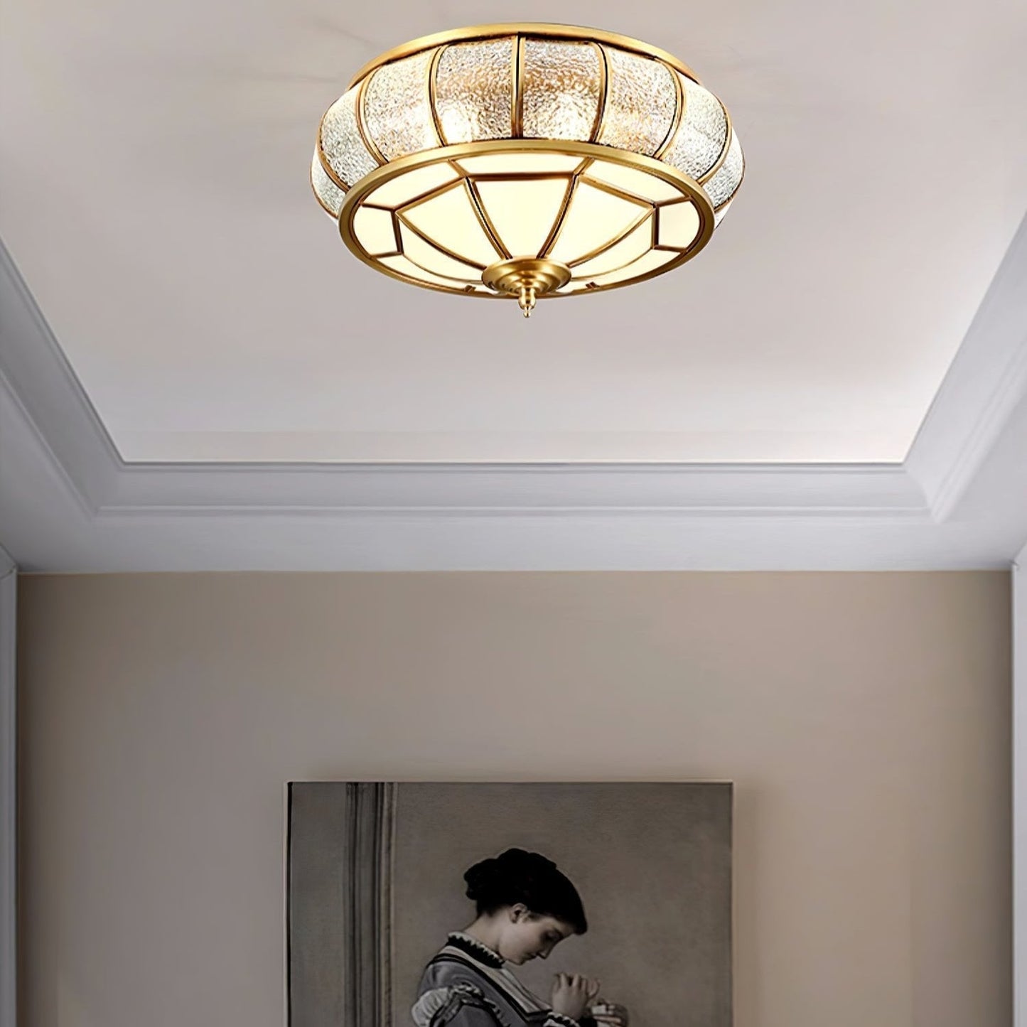 Ceiling Light Fixture – Round Textured Glass Design for Home Office Decor