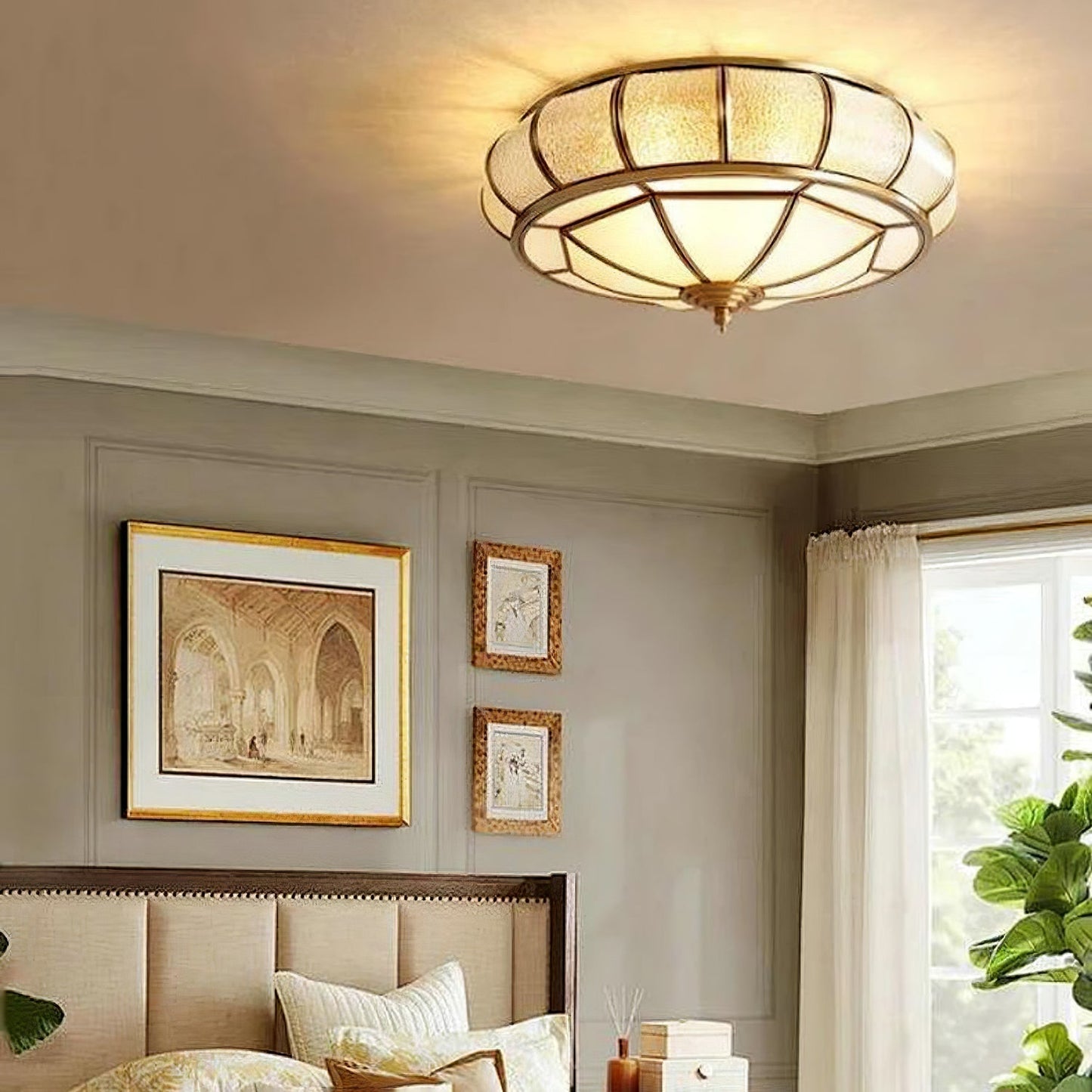 Ceiling Light Fixture – Round Textured Glass Design for Home Office Decor