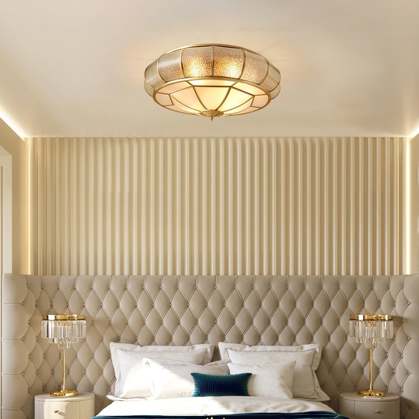 Ceiling Light Fixture – Round Textured Glass Design for Home Office Decor