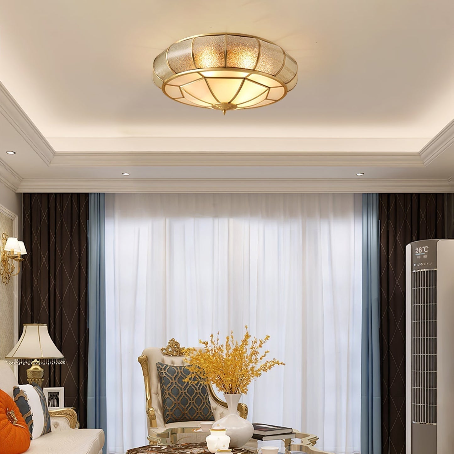 Ceiling Light Fixture – Round Textured Glass Design for Home Office Decor