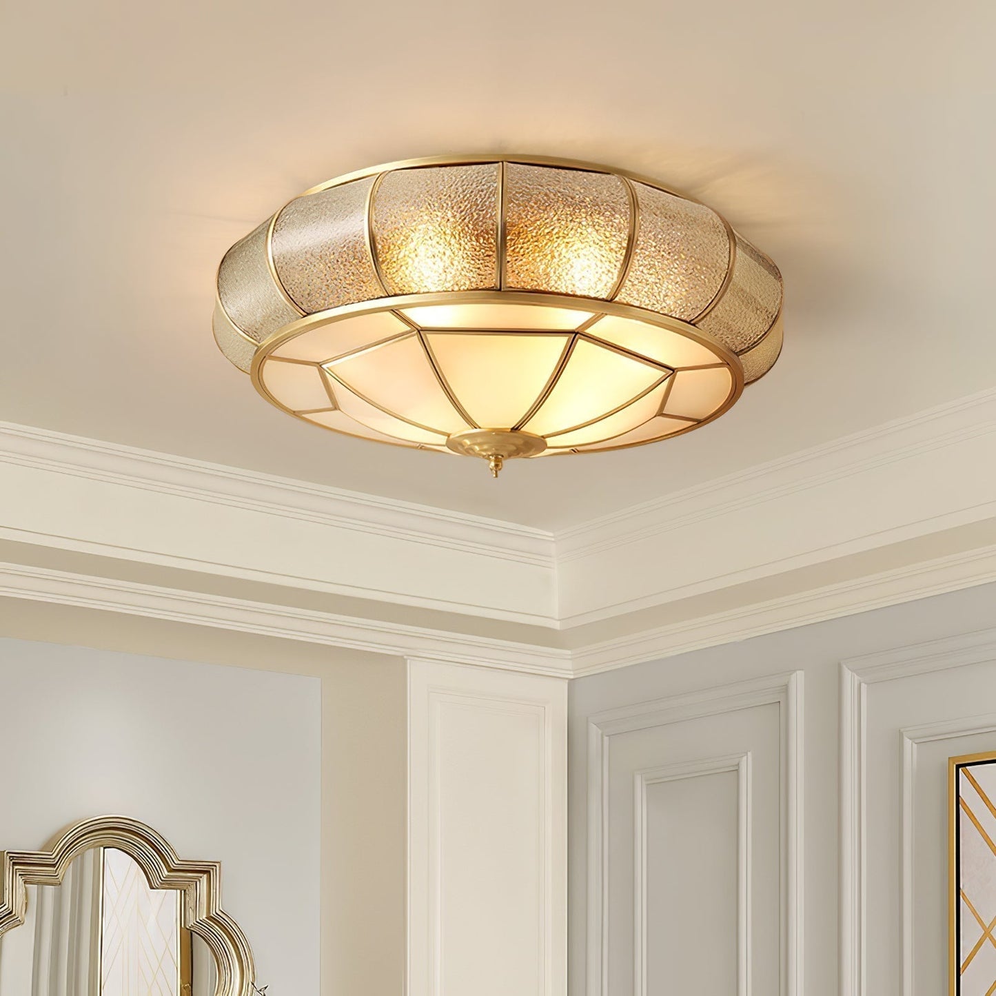 Ceiling Light Fixture – Round Textured Glass Design for Home Office Decor