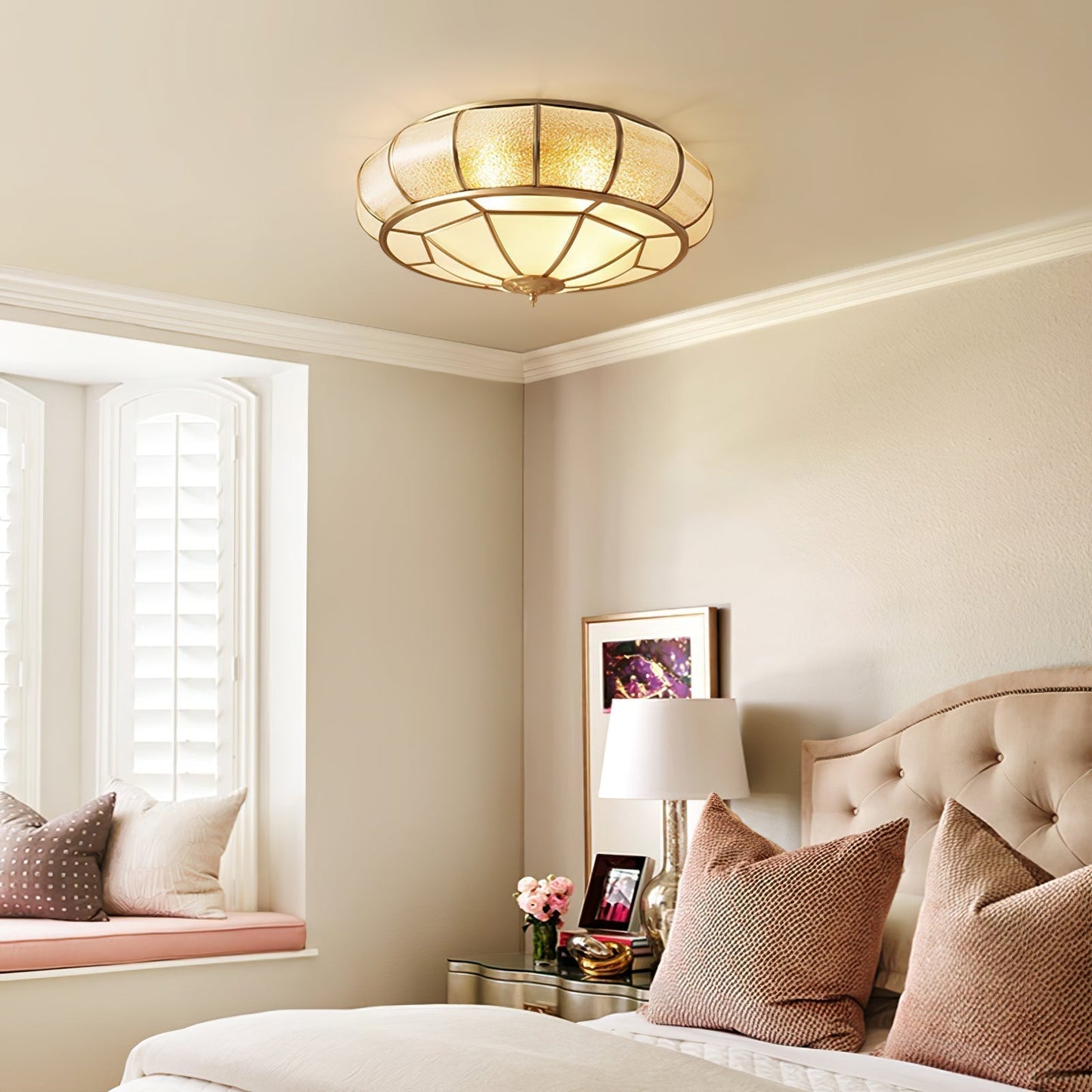 Ceiling Light Fixture – Round Textured Glass Design for Home Office Decor