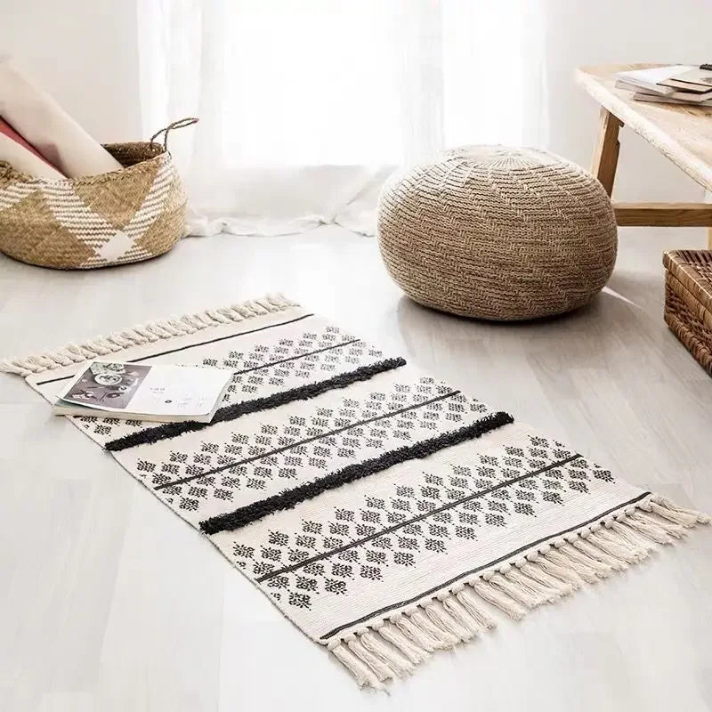 Boho Rug 60x90 cm – Handwoven Retro Fringed Area Rug for Living Room Decor
