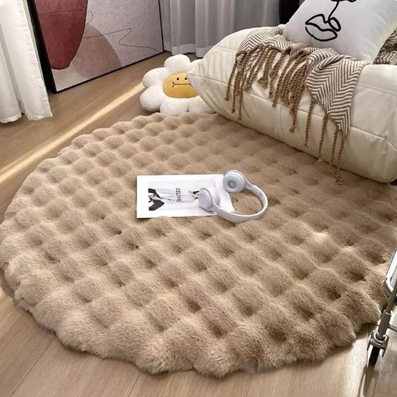 Faux Fur Round Rug – Soft Cozy Area Rug for Home Office Decor
