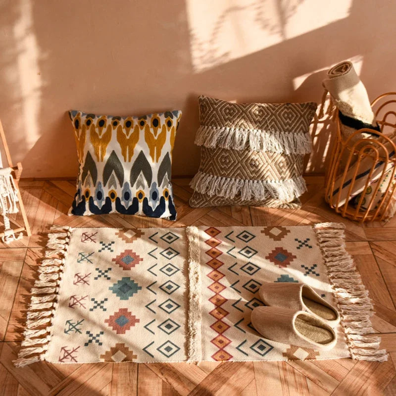 Boho Rug 60x90 cm – Handwoven Retro Fringed Area Rug for Living Room Decor