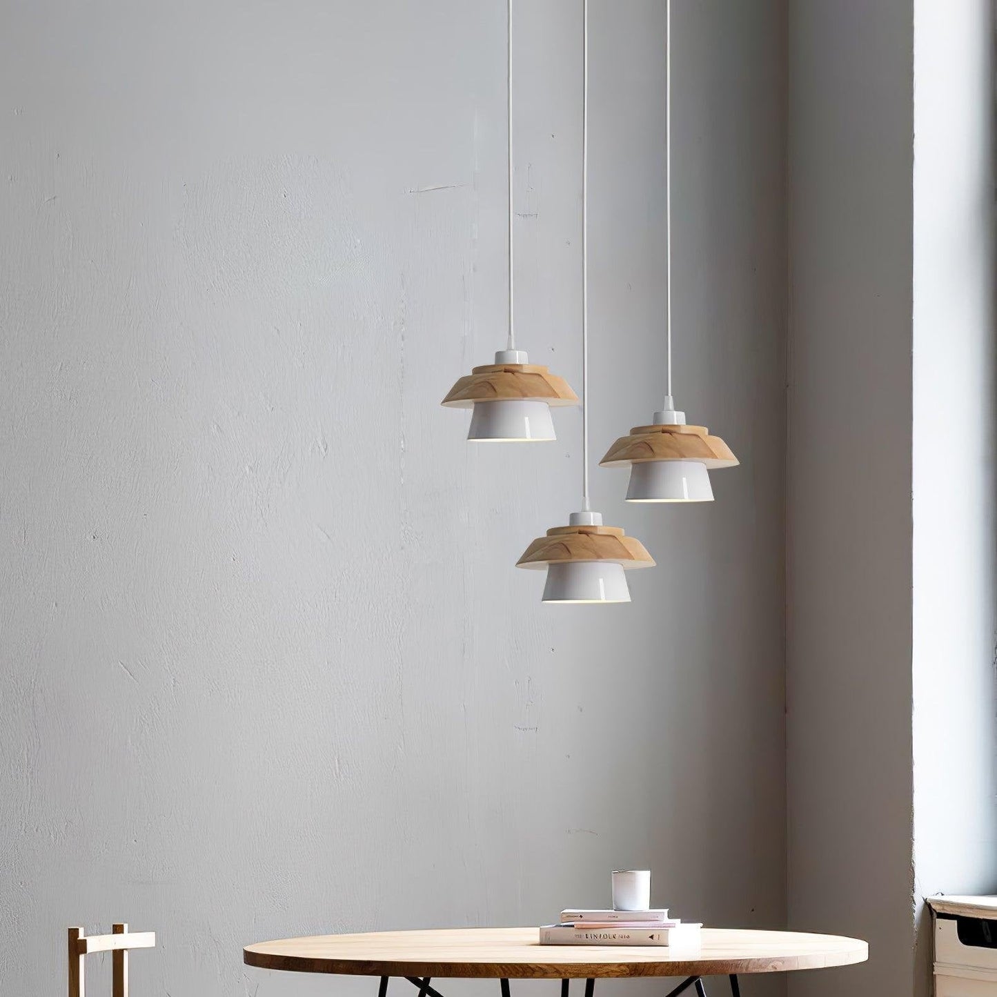 Scandinavian Pendant Light – Wood and Stone Design for Home Office Decor