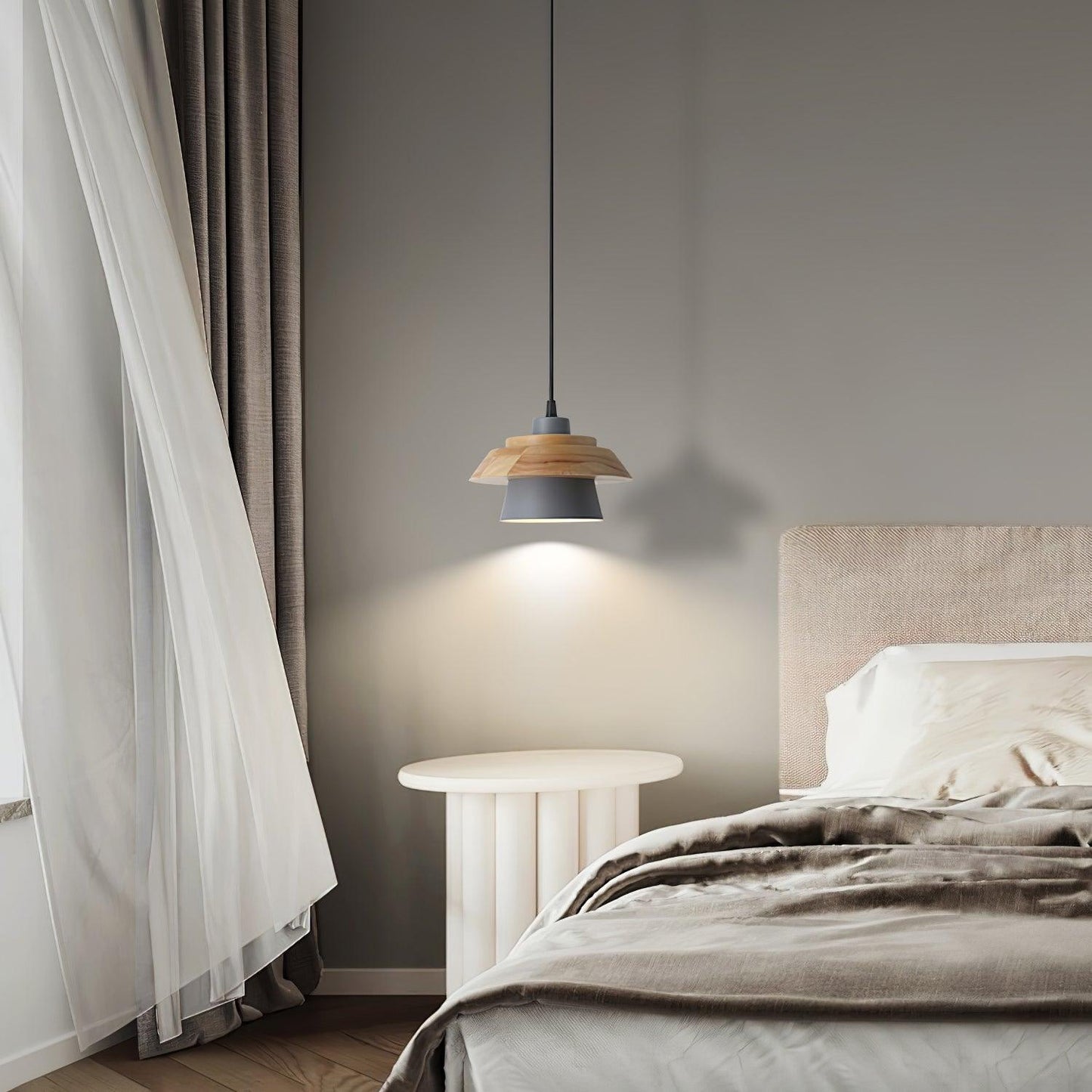 Scandinavian Pendant Light – Wood and Stone Design for Home Office Decor