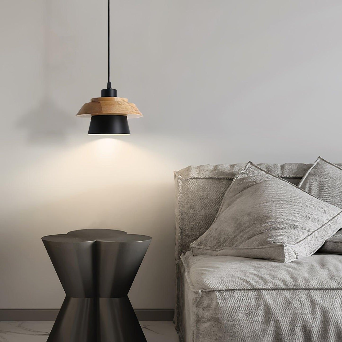 Scandinavian Pendant Light – Wood and Stone Design for Home Office Decor
