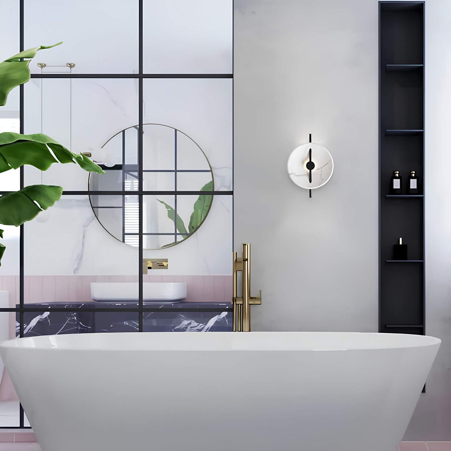 LED Wall Light Modern Design – Round Marble Fixture for Home Office Decor