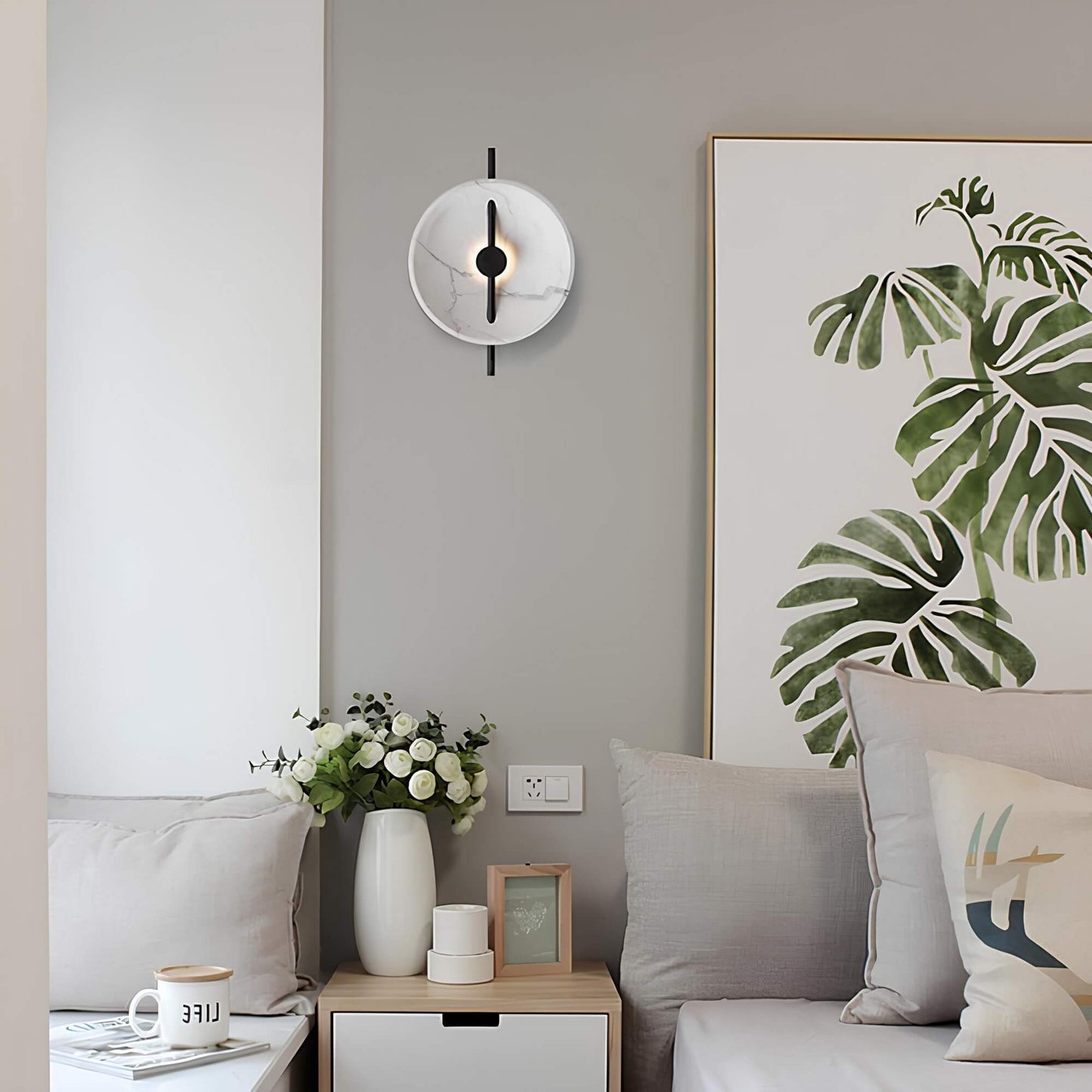 LED Wall Light Modern Design – Round Marble Fixture for Home Office Decor