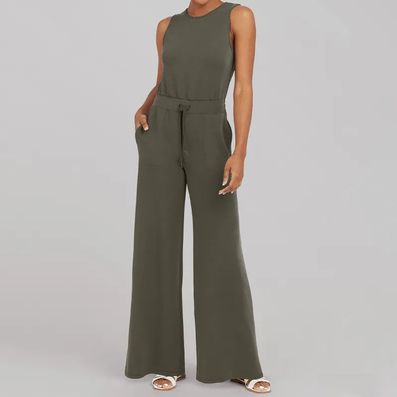 Solid Jumpsuit Women – Sleeveless Elegant Outfit for Casual or Party