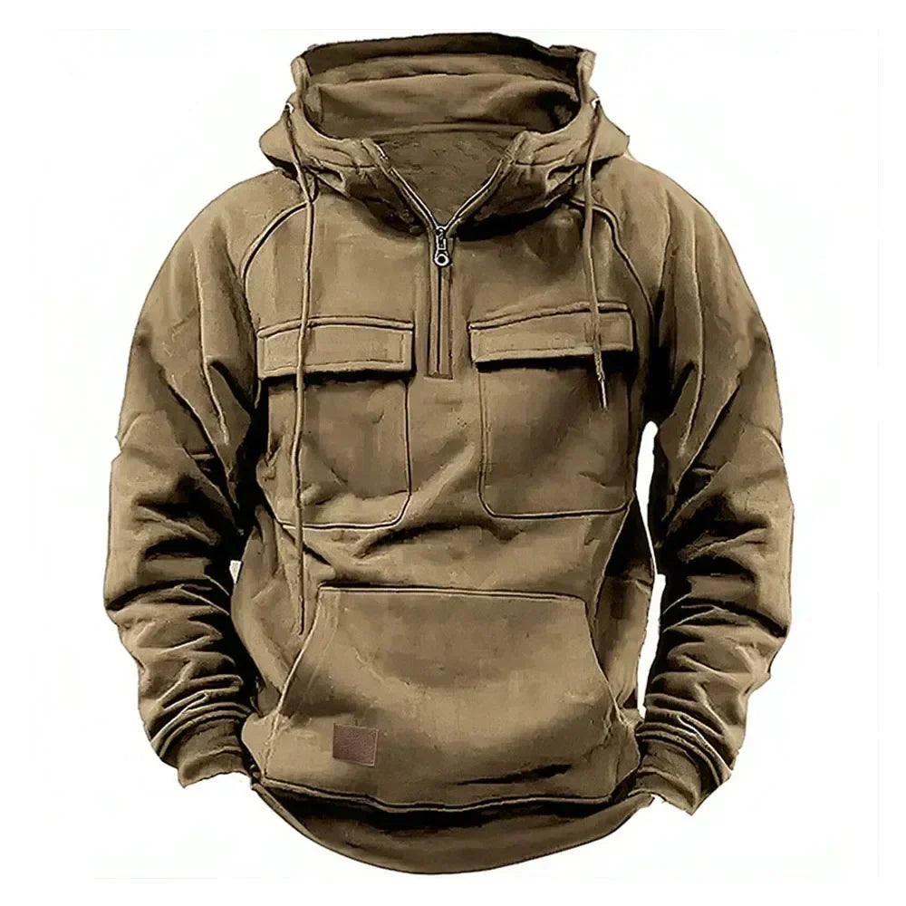 Hooded Sweatshirt with Half Zipper – Warm Casual Pullover for Men