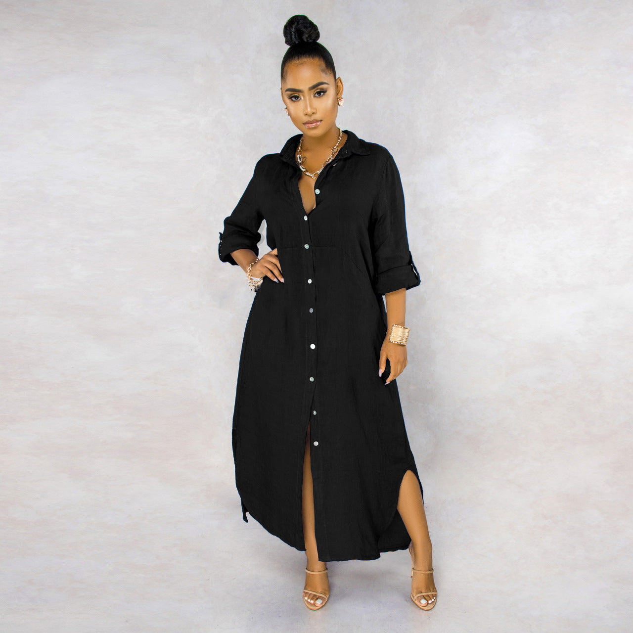 Shirt Dress Set Women – Elegant Casual Dress with Belted Waist and Pockets