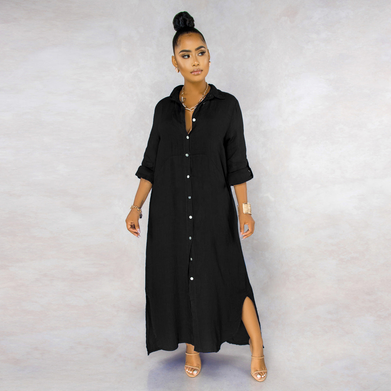 Shirt Dress Set Women – Elegant Casual Dress with Belted Waist and Pockets