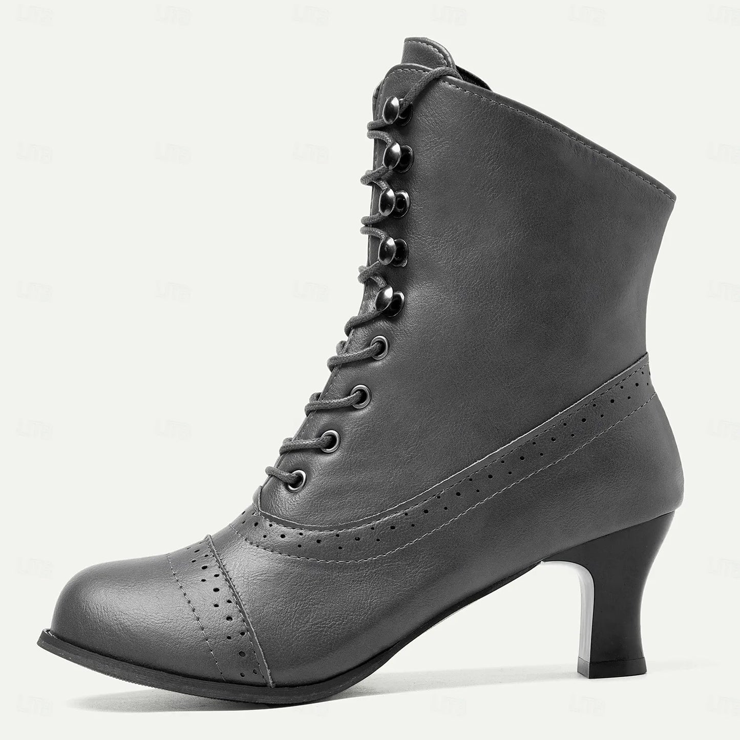 Ankle Boots Women – Victorian Brown Lace-Up Mid Heel with Zipper