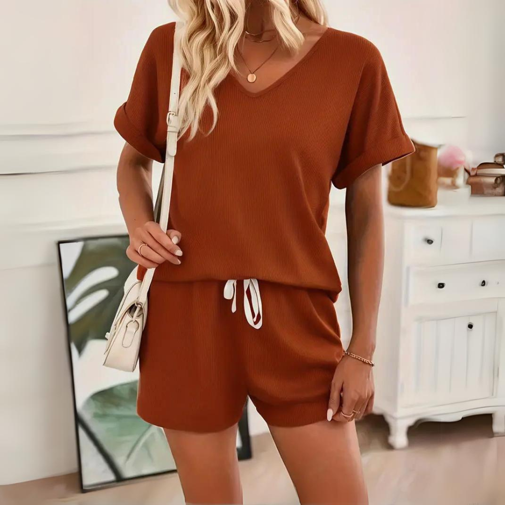 Casual Two-Piece Set – Solid Color Lounge Outfit for Women