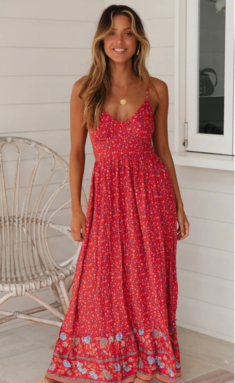 Bohemian Dress – Strappy Chic Summer Maxi Dress for Women