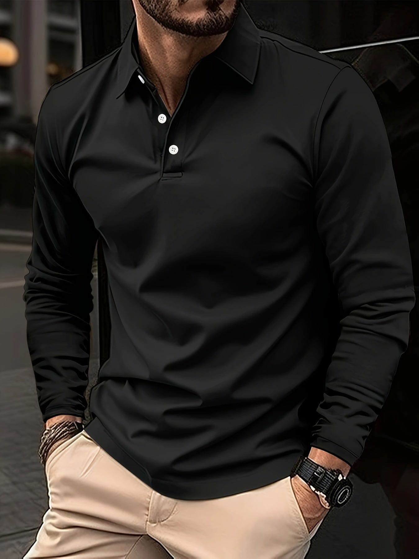 Men's Long Sleeve Polo Shirt – Stylish Casual Top for Work and Play