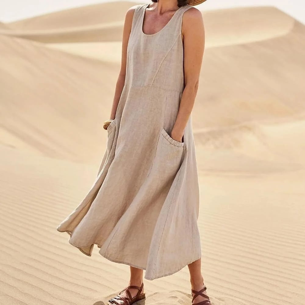 Women's Sleeveless Cotton Dress with Pockets – Casual Chic Summer Dress