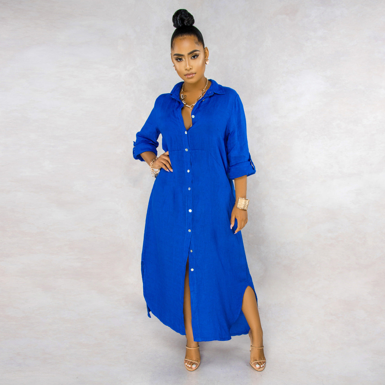 Shirt Dress Set Women – Elegant Casual Dress with Belted Waist and Pockets