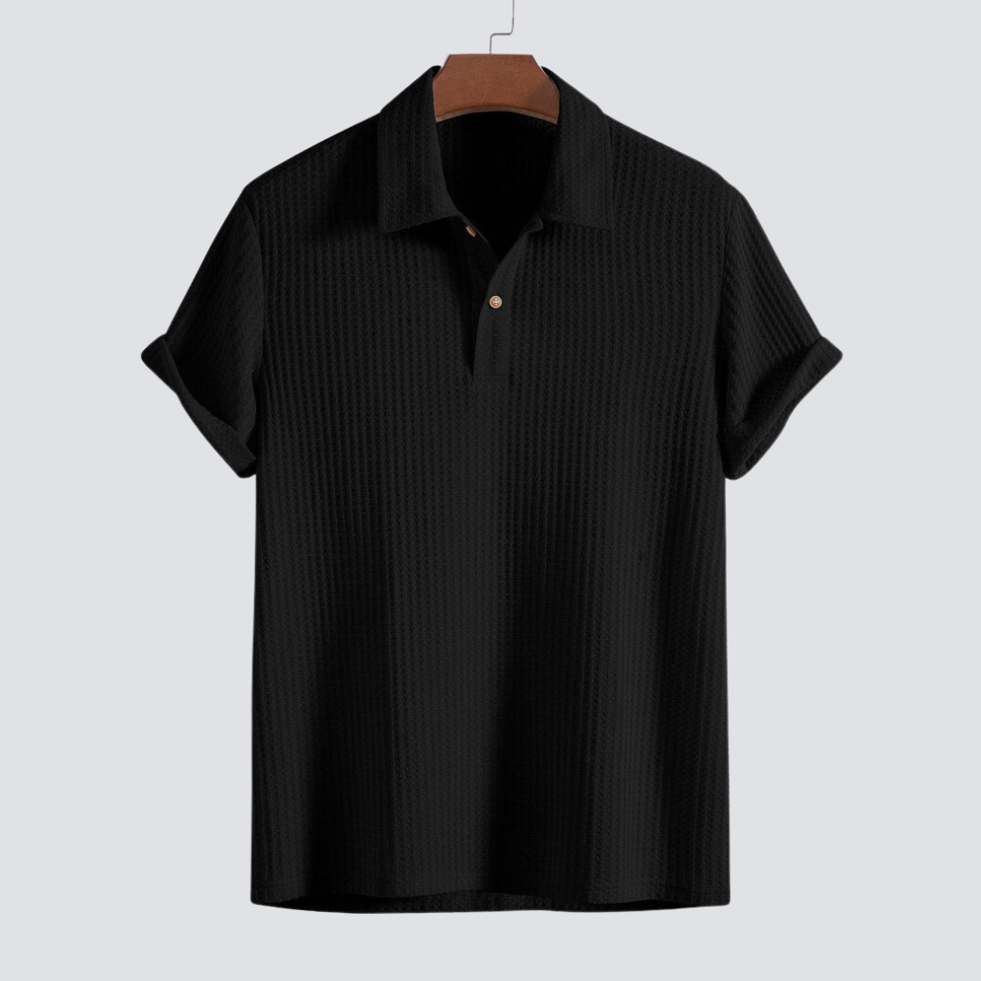 Waffle Knit Polo Shirt – Men's Casual Knit Top for Everyday Wear