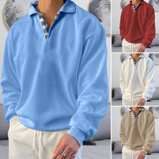 Men's Long Sleeve Polo Shirt – Solid Color Casual Top for Work and Play