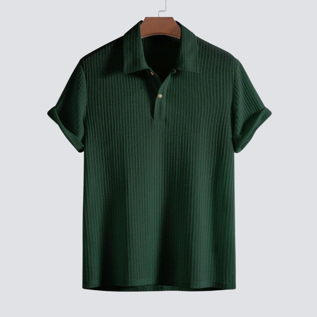 Waffle Knit Polo Shirt – Men's Casual Knit Top for Everyday Wear