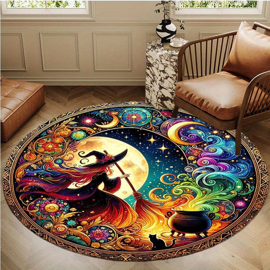 Round Rug for Home Decor – Cozy Witch Motif Design for Unique Style