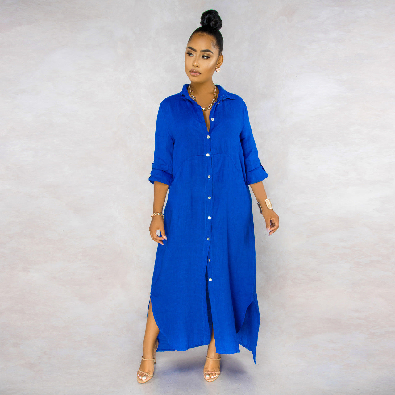 Shirt Dress Set Women – Elegant Casual Dress with Belted Waist and Pockets