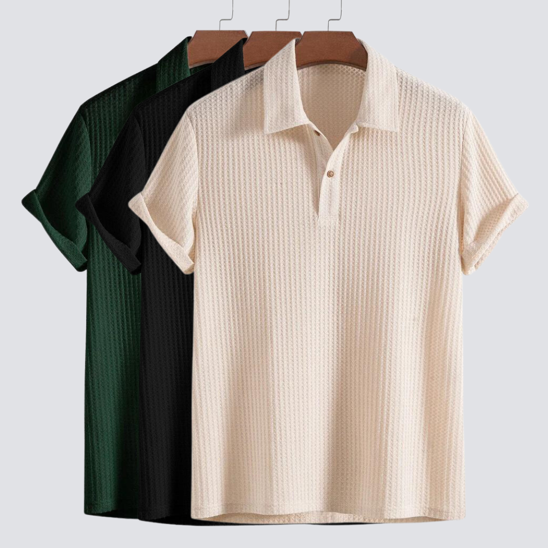 Waffle Knit Polo Shirt – Men's Casual Knit Top for Everyday Wear