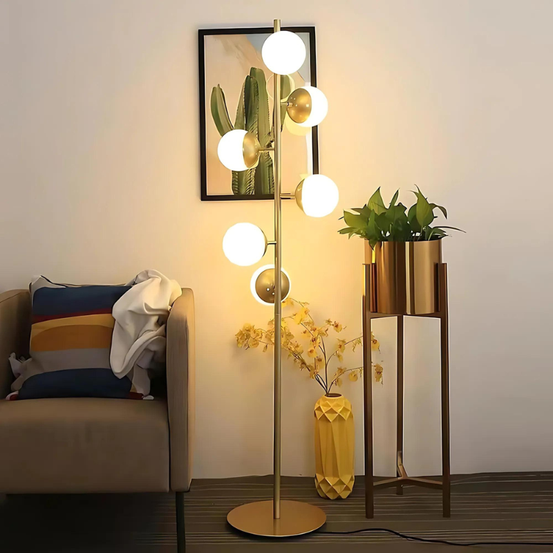 LED Floor Lamp Gold – Modern Table Lamp with Glass Balls for Home Decor