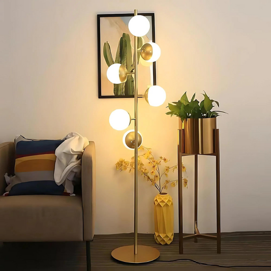 LED Floor Lamp Gold – Modern Table Lamp with Glass Balls for Home Decor