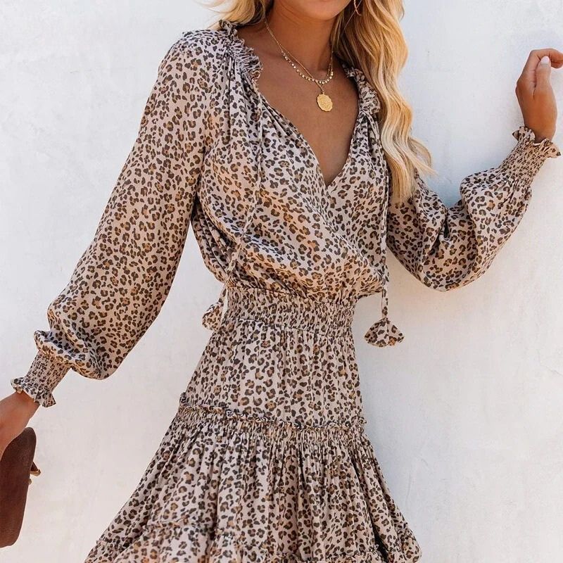 Leopard Print Dress – Elegant Women's Midi Dress for Casual or Party Wear