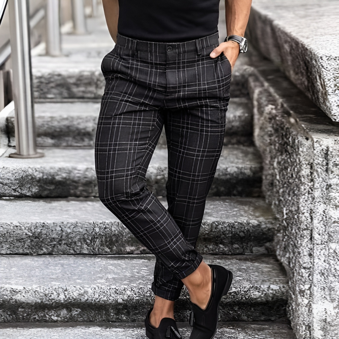 Men's Slim Fit Trousers – Elegant Check Pattern Dress Pants