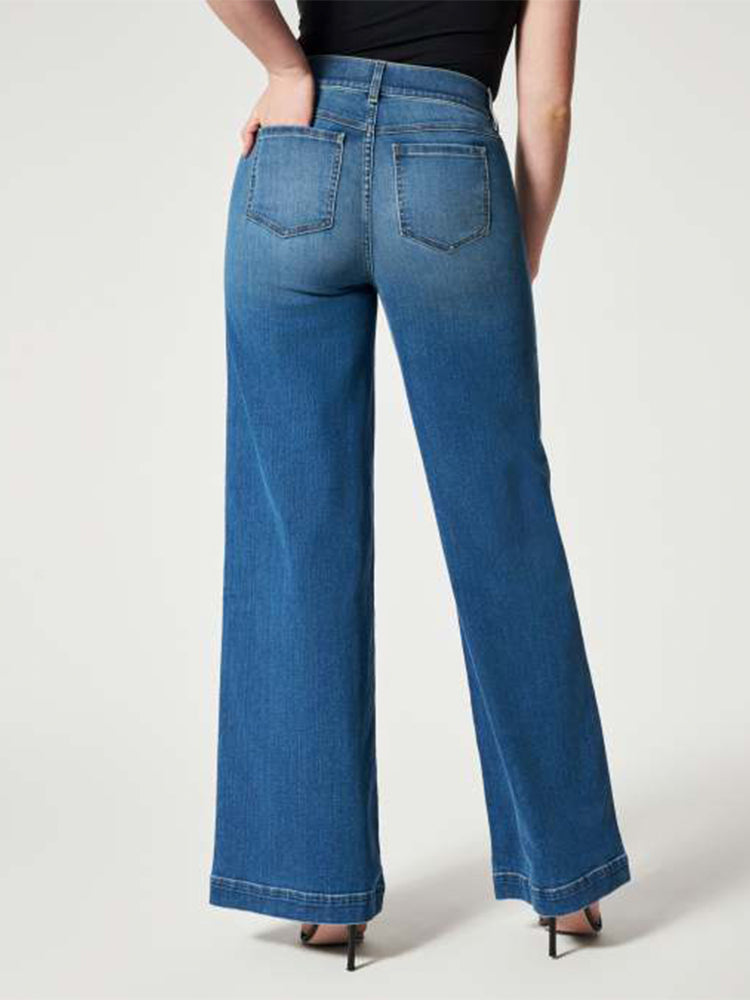 Wide Leg Pull-On Jeans – Comfortable Stretch Denim for Women