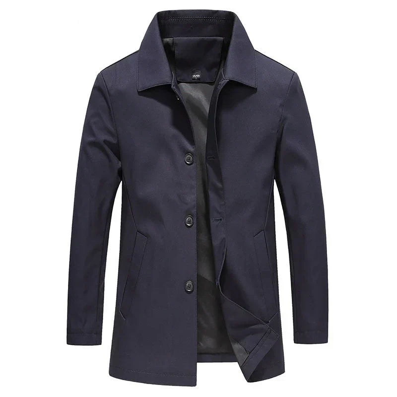 Men's Long Windproof Fleece Coat – Stylish Solid Color Outerwear