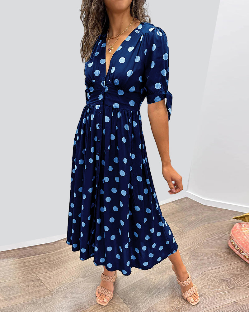 Polka Dot Dress – V-Neck Elegant Women's Dress for Parties