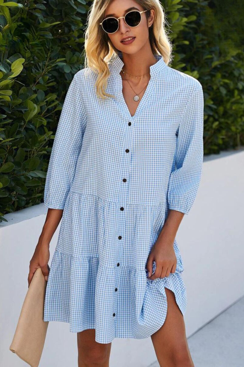 Checked Dress V-Neck – Stylish Casual Dress for Women